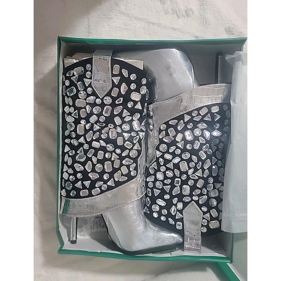 Lauren Lorraine Shoes - Lauren Lorraine Hana Sparkly Silver Rhinestone Cowboy Boots Women Western Size 9